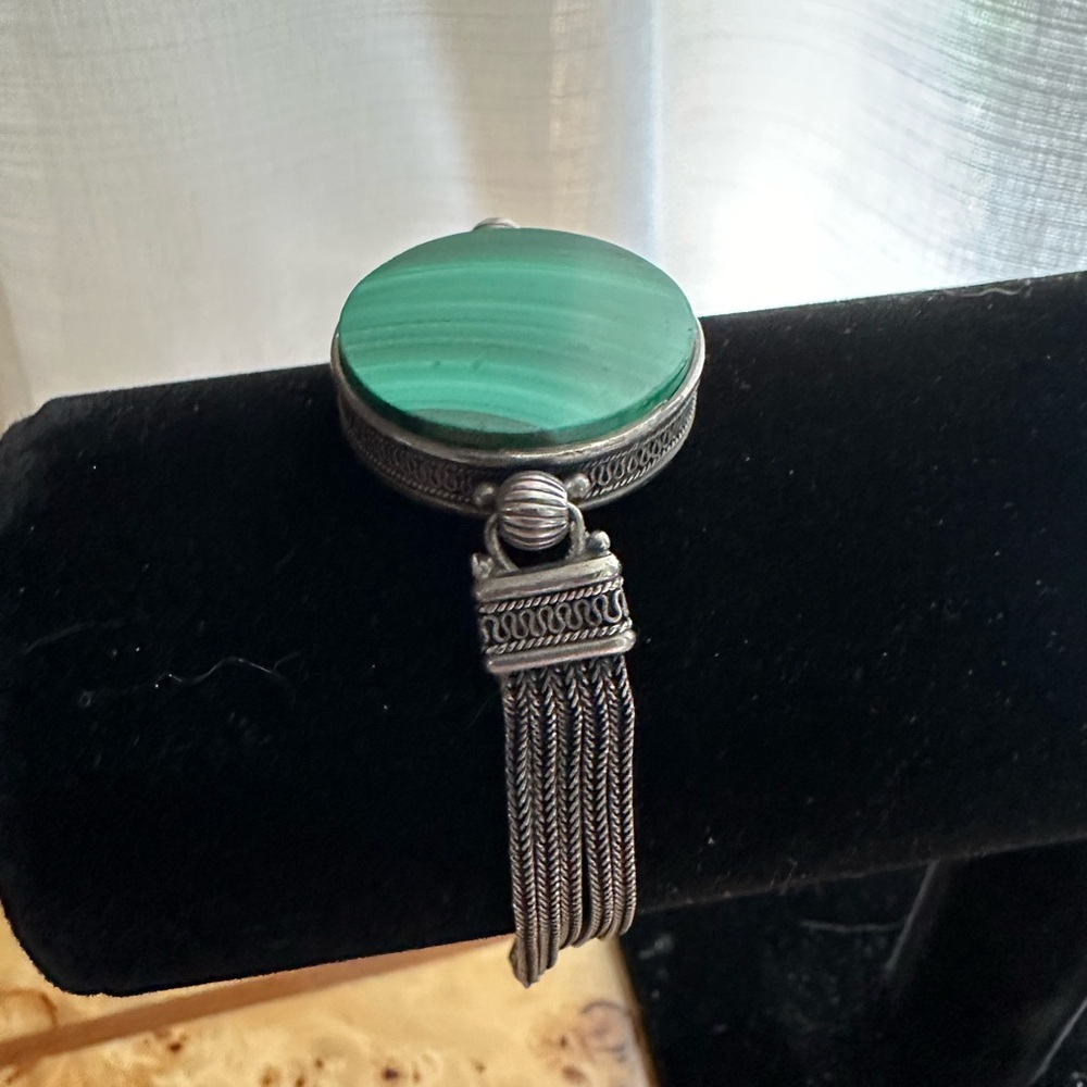 Vintage 925 Silver Malachite Bracelet Native - Picture 13 of 15